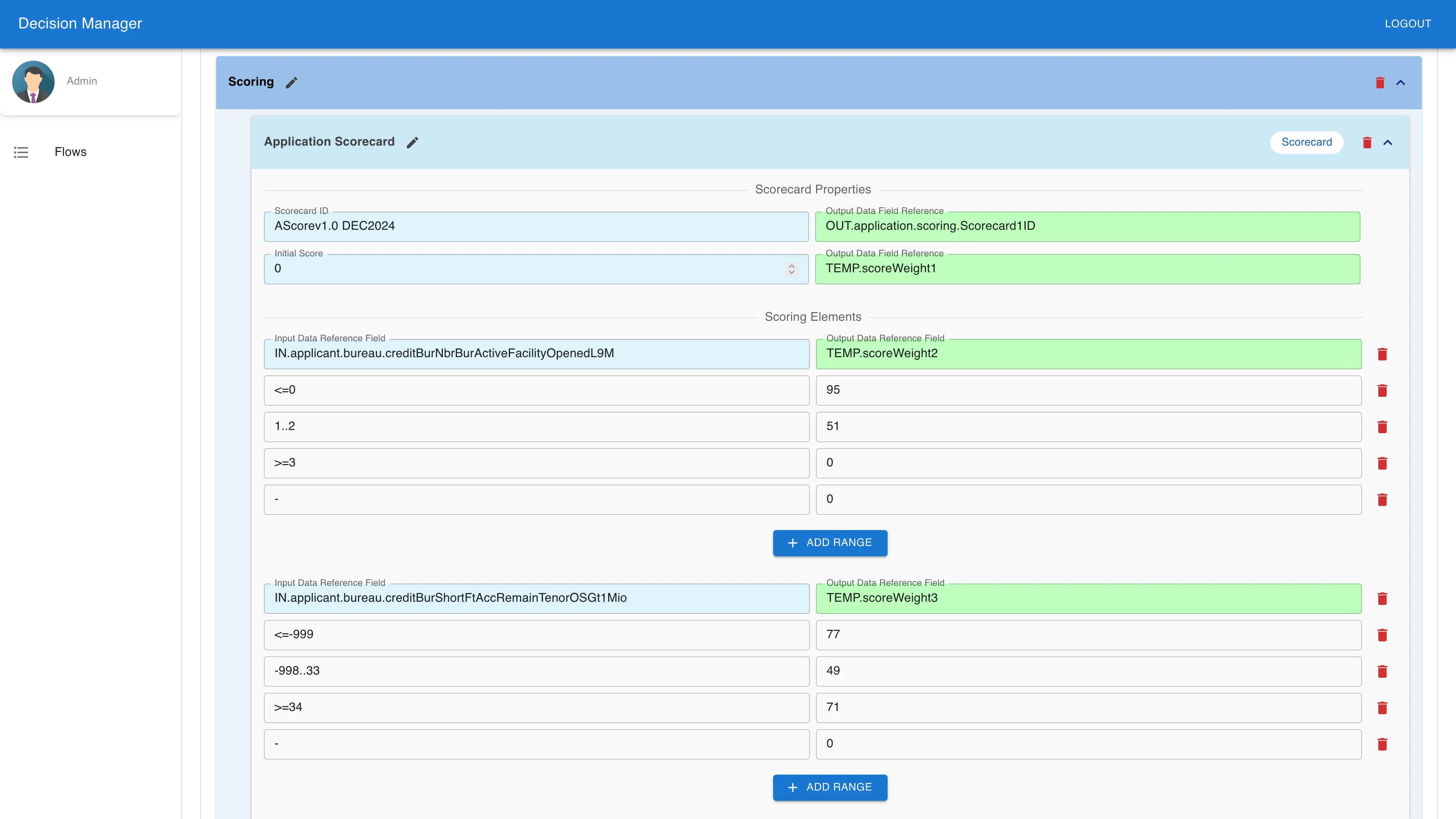 A screenshot of the IntelDecisions application