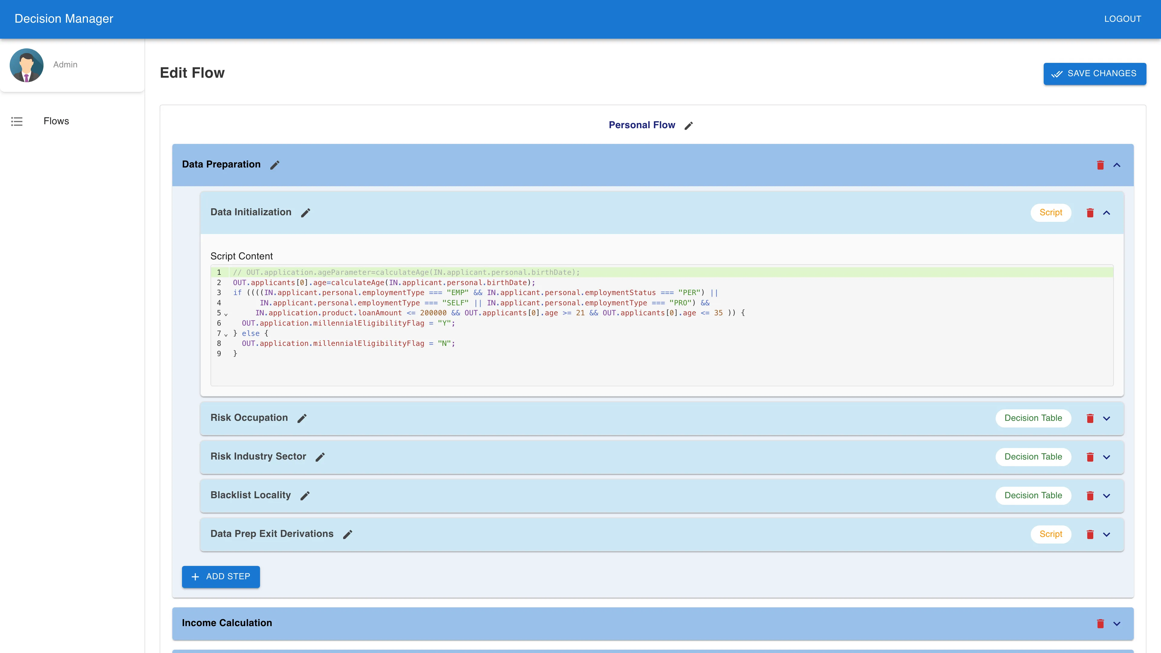A screenshot of the IntelDecisions application