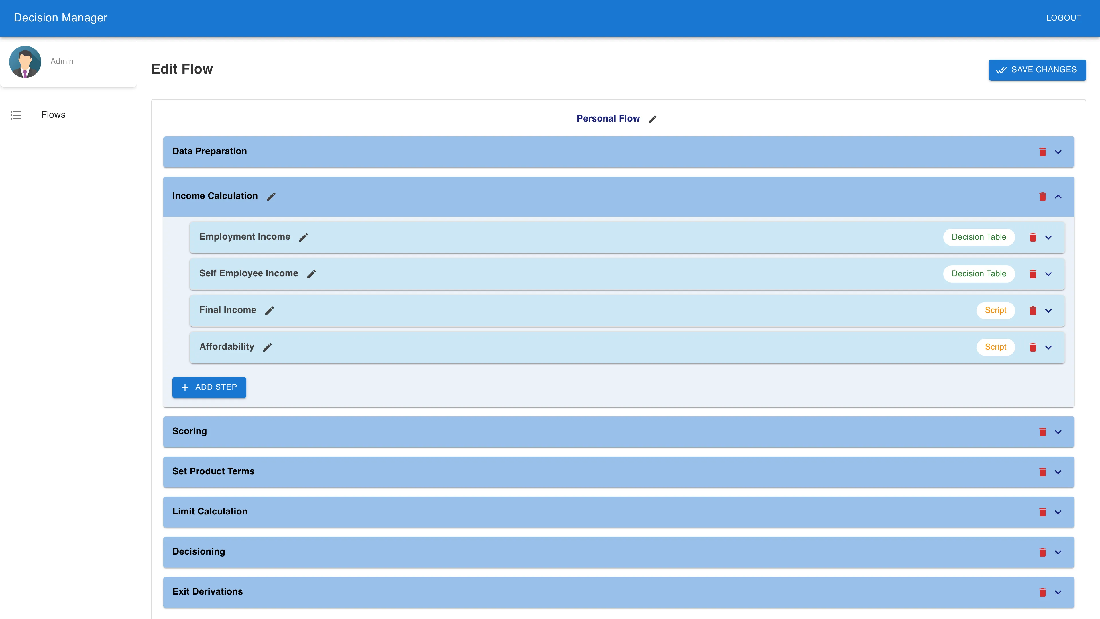 A screenshot of the IntelDecisions application